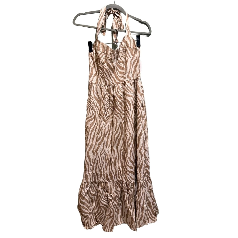 Bardot Nala Linen Blend Midi Dress In Beige Tiger Size 4